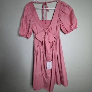 Wayf Pink Puff Sleeve Dress